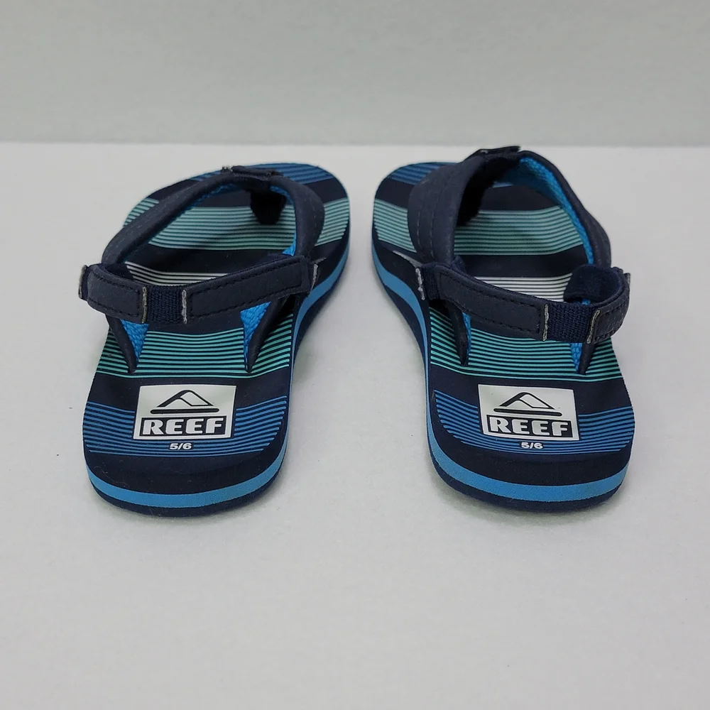 Reef Kids Sandals Size 5/6 Blue Striped Toddler Beach Flip Flops Slingback